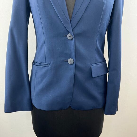 HUGO BOSS Navy Blue Jaellesa Virgin Wool-Blend Blazer 2-Button Single Breasted 2 - Picture 6 of 9